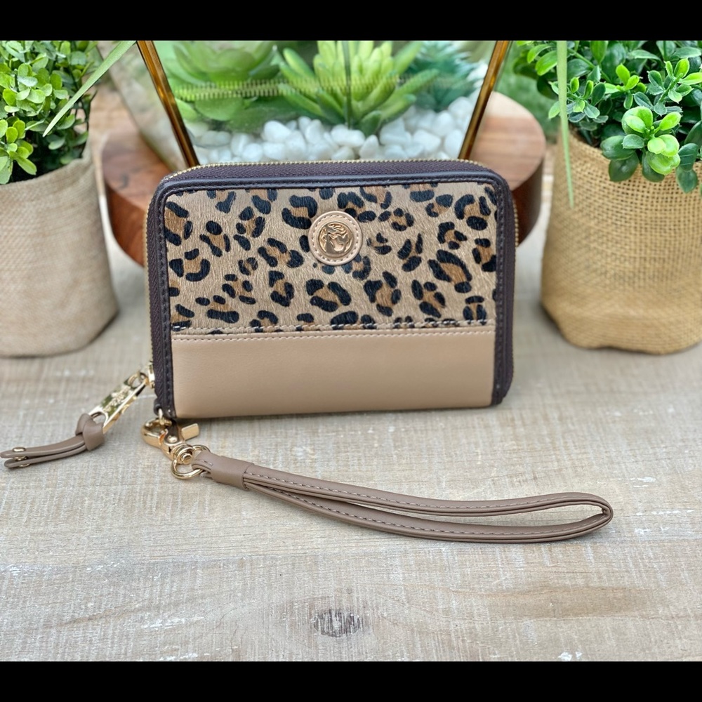 Spartina Leopard Calf Hair and Leather Wristlet